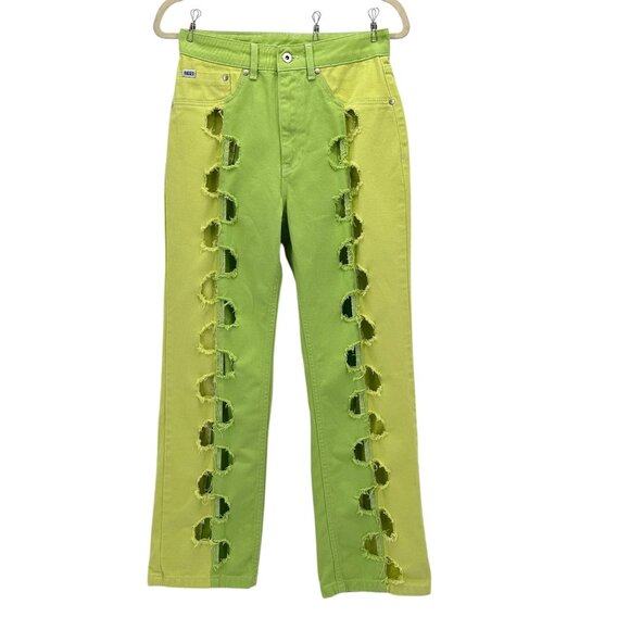 Ragged Priest Womens 28 Jeans Clacker Dad Jean Lime Green Yellow Cut Out - Picture 1 of 10